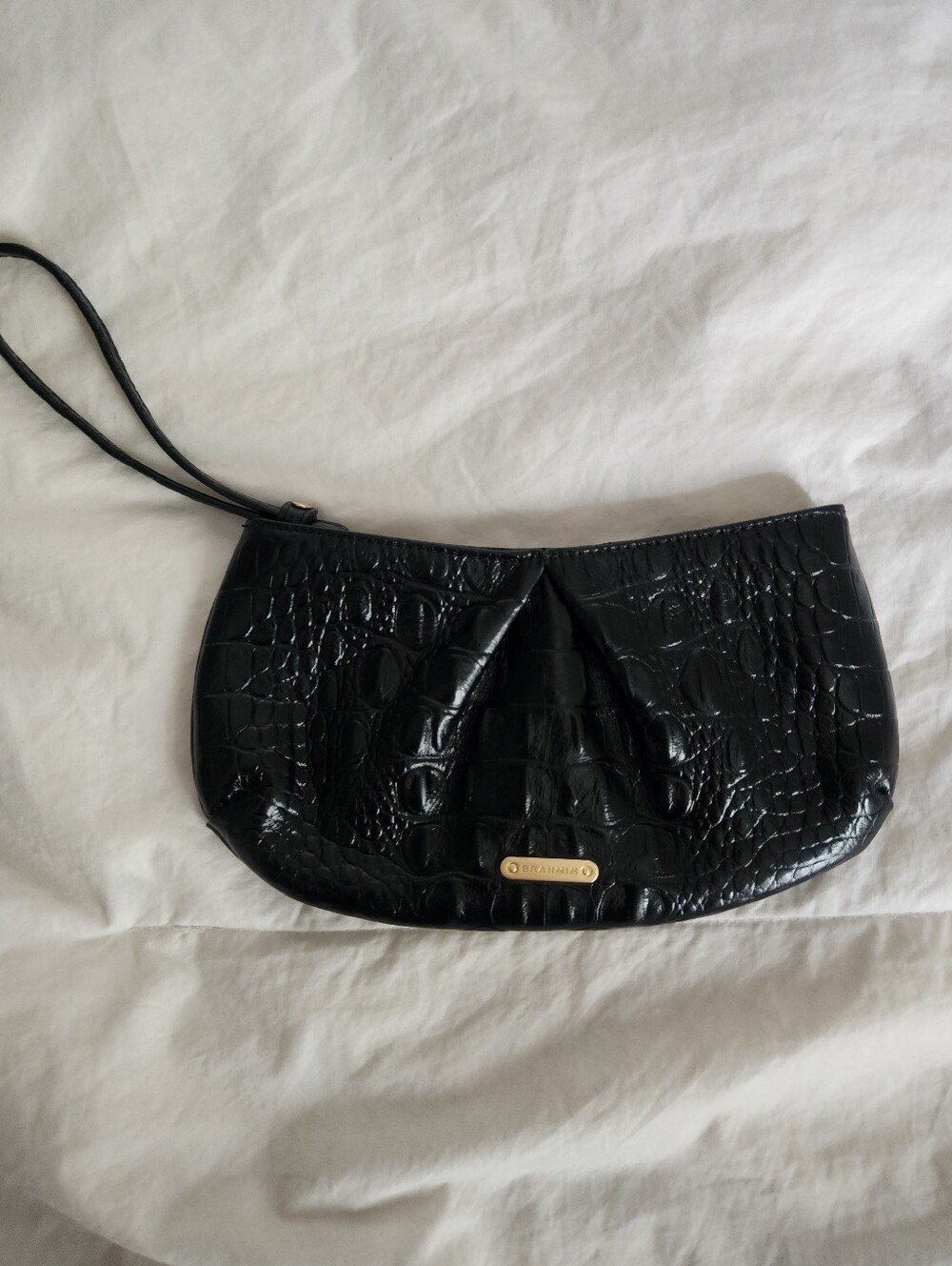 Brahmin Black Croc Embossed Leather Wristlet/clutch